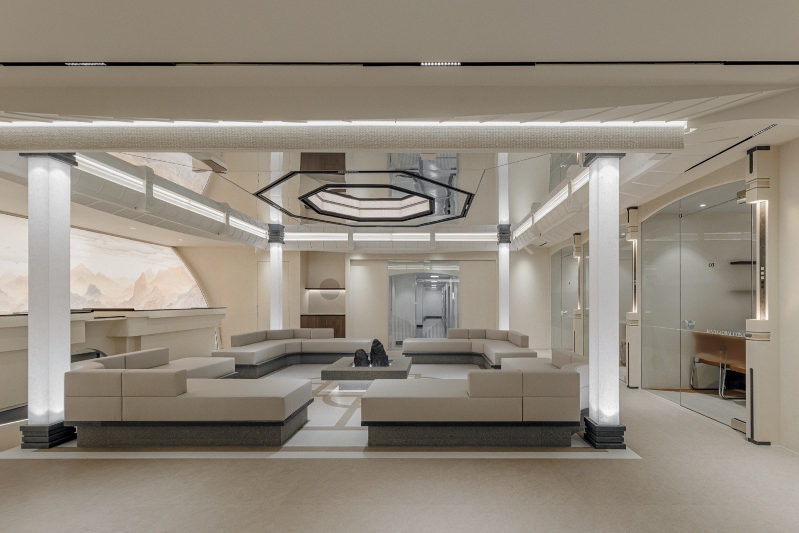 Waiting lounge at Kind Global Clinic, with the consulting rooms beyond
