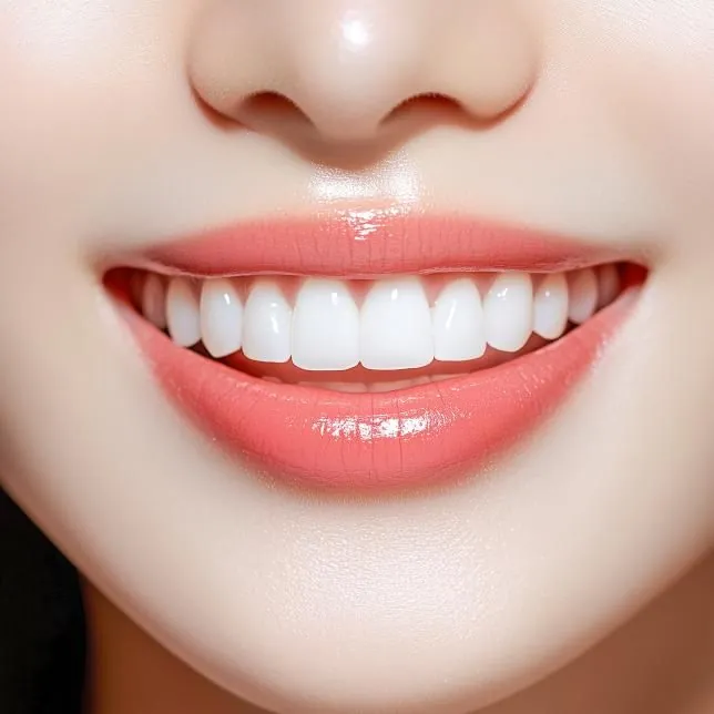A close view of an upper smile after veneers
